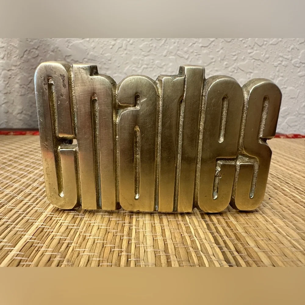 Baron Solid Brass Name Belt Buckle Charles #4414 1978 BBB Vintage